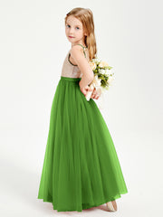 Sequined Top Long Tulle Junior Bridesmaid Gown Moss