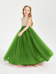 Sequined Top Long Tulle Junior Bridesmaid Gown Moss
