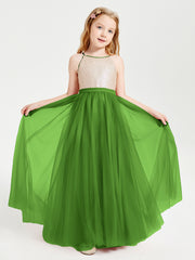 Sequined Top Long Tulle Junior Bridesmaid Gown Moss