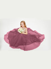 Sequined Top Long Tulle Junior Bridesmaid Gown Mulberry