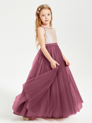 Sequined Top Long Tulle Junior Bridesmaid Gown Mulberry