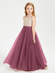Sequined Top Long Tulle Junior Bridesmaid Gown Mulberry
