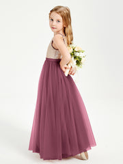 Sequined Top Long Tulle Junior Bridesmaid Gown Mulberry
