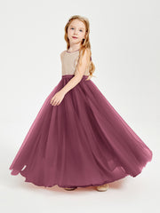 Sequined Top Long Tulle Junior Bridesmaid Gown Mulberry