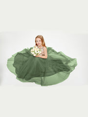 Sequined Top Long Tulle Junior Bridesmaid Gown Olive Green