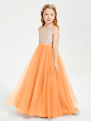Sequined Top Long Tulle Junior Bridesmaid Gown Orange