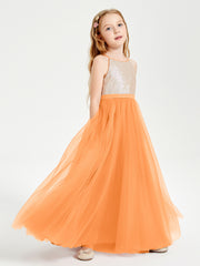 Sequined Top Long Tulle Junior Bridesmaid Gown Orange