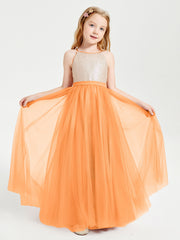 Sequined Top Long Tulle Junior Bridesmaid Gown Orange