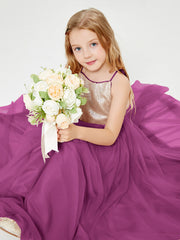 Sequined Top Long Tulle Junior Bridesmaid Gown Orchid