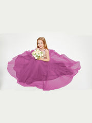 Sequined Top Long Tulle Junior Bridesmaid Gown Orchid