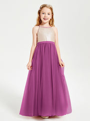 Sequined Top Long Tulle Junior Bridesmaid Gown Orchid