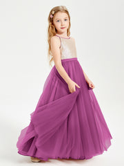 Sequined Top Long Tulle Junior Bridesmaid Gown Orchid