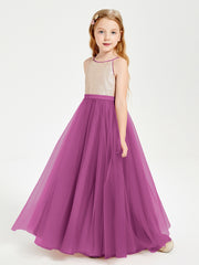 Sequined Top Long Tulle Junior Bridesmaid Gown Orchid