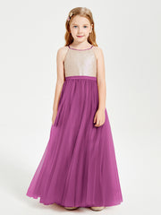 Sequined Top Long Tulle Junior Bridesmaid Gown Orchid