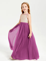 Sequined Top Long Tulle Junior Bridesmaid Gown Orchid