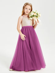 Sequined Top Long Tulle Junior Bridesmaid Gown Orchid