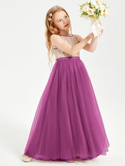Sequined Top Long Tulle Junior Bridesmaid Gown Orchid