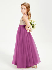 Sequined Top Long Tulle Junior Bridesmaid Gown Orchid