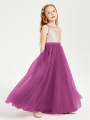 Sequined Top Long Tulle Junior Bridesmaid Gown Orchid