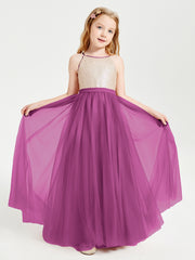 Sequined Top Long Tulle Junior Bridesmaid Gown Orchid