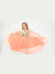 Sequined Top Long Tulle Junior Bridesmaid Gown Papaya