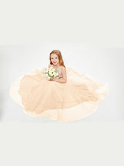 Sequined Top Long Tulle Junior Bridesmaid Gown Peach