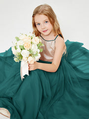 Sequined Top Long Tulle Junior Bridesmaid Gown Peacock