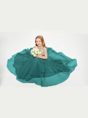 Sequined Top Long Tulle Junior Bridesmaid Gown Peacock