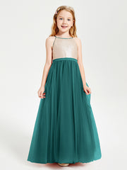 Sequined Top Long Tulle Junior Bridesmaid Gown Peacock