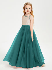 Sequined Top Long Tulle Junior Bridesmaid Gown Peacock