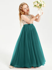 Sequined Top Long Tulle Junior Bridesmaid Gown Peacock