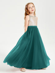 Sequined Top Long Tulle Junior Bridesmaid Gown Peacock