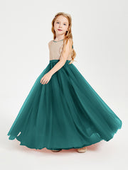 Sequined Top Long Tulle Junior Bridesmaid Gown Peacock