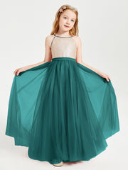 Sequined Top Long Tulle Junior Bridesmaid Gown Peacock