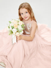 Sequined Top Long Tulle Junior Bridesmaid Gown Pearl Pink