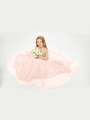 Sequined Top Long Tulle Junior Bridesmaid Gown Pearl Pink