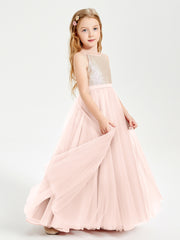 Sequined Top Long Tulle Junior Bridesmaid Gown Pearl Pink