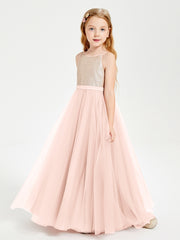 Sequined Top Long Tulle Junior Bridesmaid Gown Pearl Pink