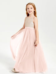 Sequined Top Long Tulle Junior Bridesmaid Gown Pearl Pink