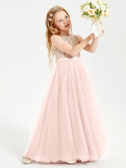 Sequined Top Long Tulle Junior Bridesmaid Gown Pearl Pink