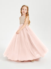 Sequined Top Long Tulle Junior Bridesmaid Gown Pearl Pink