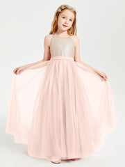 Sequined Top Long Tulle Junior Bridesmaid Gown Pearl Pink