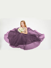 Sequined Top Long Tulle Junior Bridesmaid Gown Plum