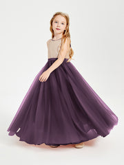 Sequined Top Long Tulle Junior Bridesmaid Gown Plum