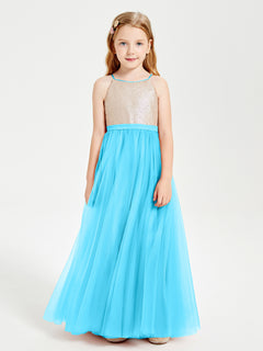 Sequined Top Long Tulle Junior Bridesmaid Gown Pool