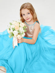 Sequined Top Long Tulle Junior Bridesmaid Gown Pool
