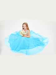 Sequined Top Long Tulle Junior Bridesmaid Gown Pool