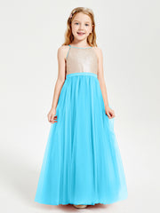 Sequined Top Long Tulle Junior Bridesmaid Gown Pool