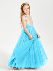 Sequined Top Long Tulle Junior Bridesmaid Gown Pool