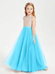 Sequined Top Long Tulle Junior Bridesmaid Gown Pool
